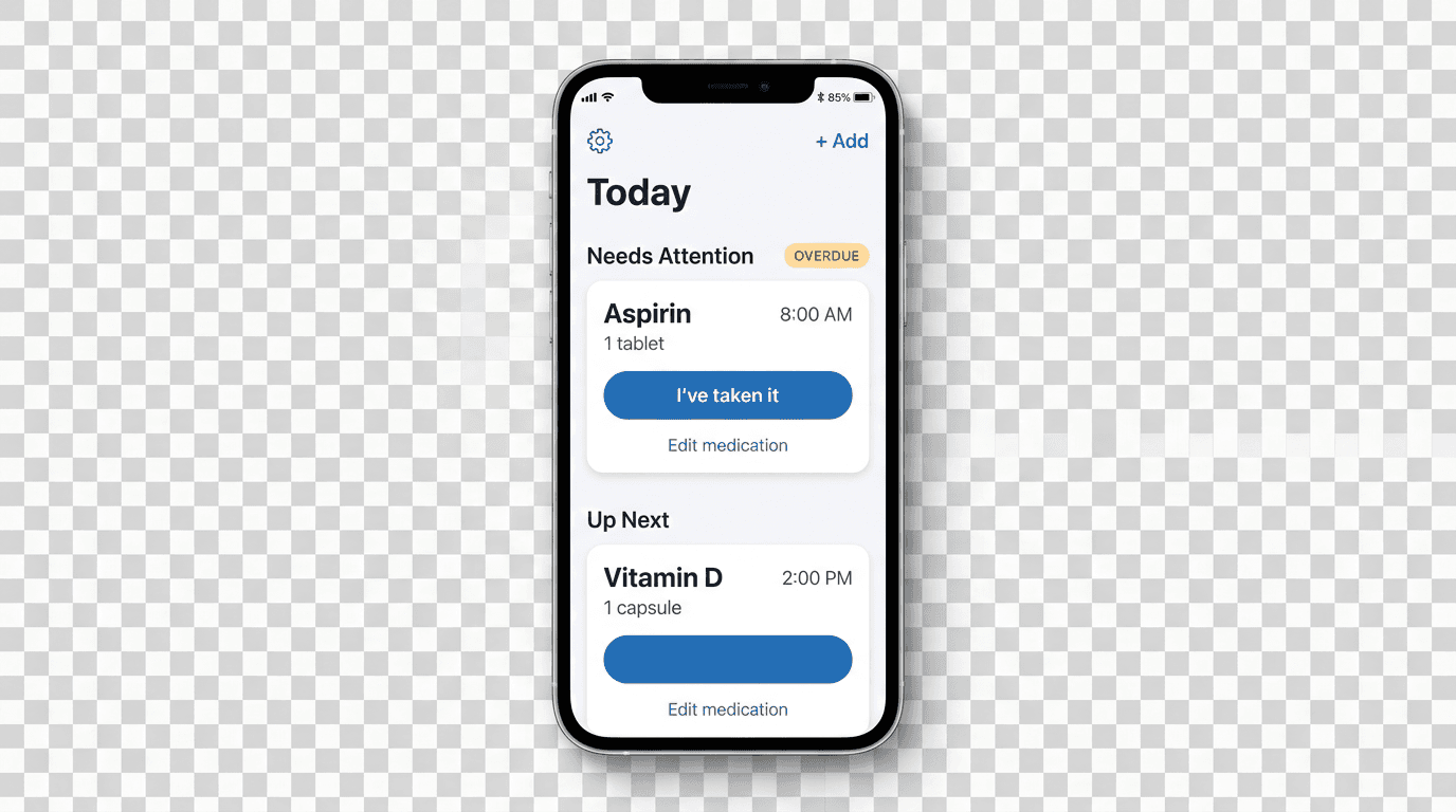 MedRemind+ app showing today's medication schedule